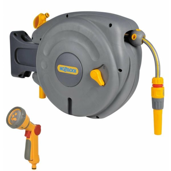 Hozelock 2485 10m Mini Hose Reel Automatic Retracting Auto Reel & 2679 ...