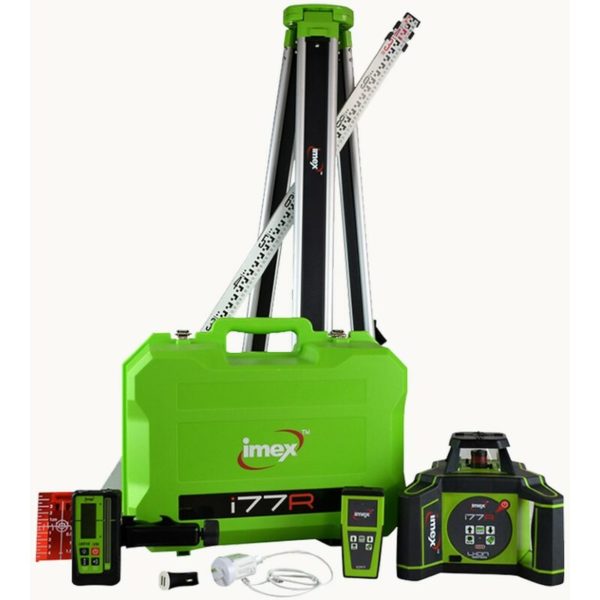 I77R Rotating Laser Level Kit LRX10 Receiver Aluminium Tripod 5M Staff Case - Imex