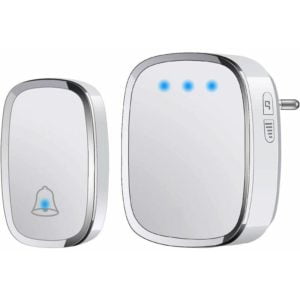IP44 Waterproof Outdoor Wireless Doorbell, Door Bell 300 Meters, Chime Kit with LED Flash, 1 Transmitter and 1 Receiver, 5 Volume Levels, 36 Melodies