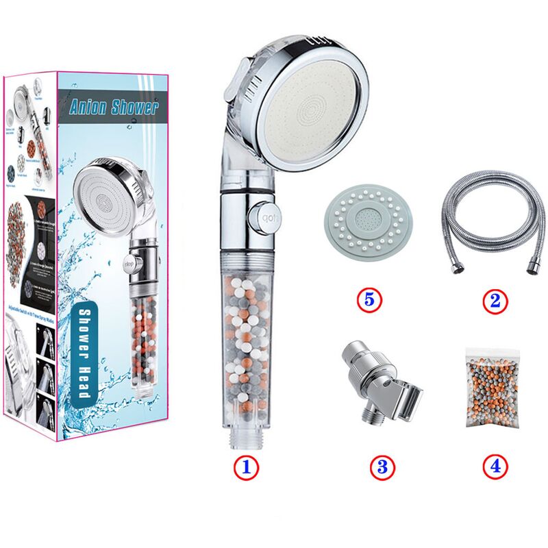 Ilovemilan - Shower, anti-limestone shower, filter water-saving high-pressure ion filter system (5-piece set)