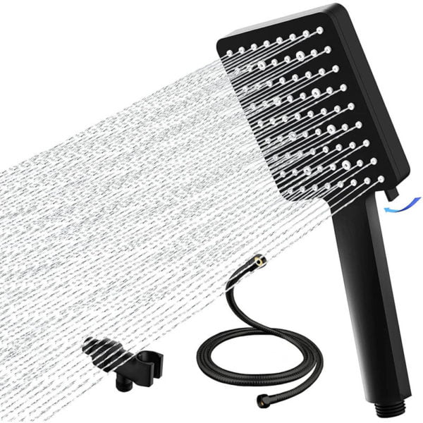Ilovemilan - Square hand shower 6 functions booster europe and american shower head 6 gears matt black hand shower set