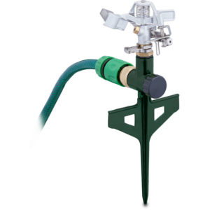 Impact Sprinkler, Garden Irrigation, 360° Spray, 14 m Reach, Lawns, Metal, 29 x 12 x 8 cm, Dark Green/Silver - Relaxdays