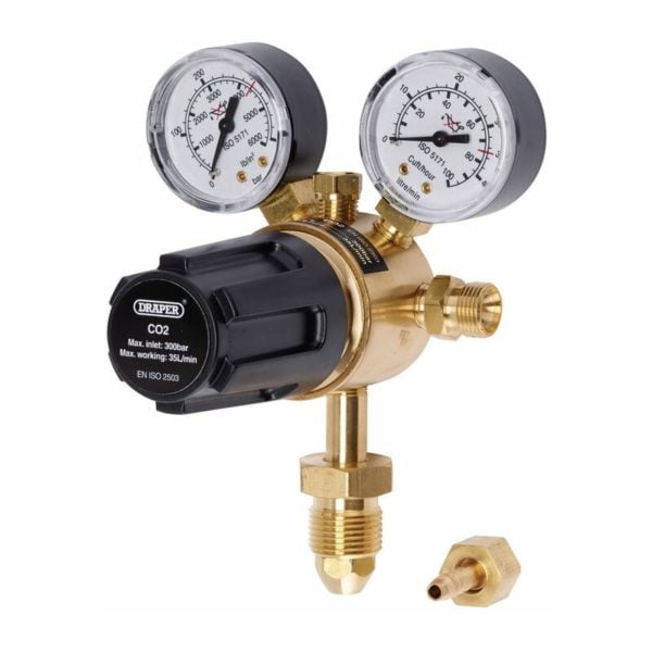 Industrial Gas Bottle Regulator with Double Gauge, 300 bar 70147 - Draper