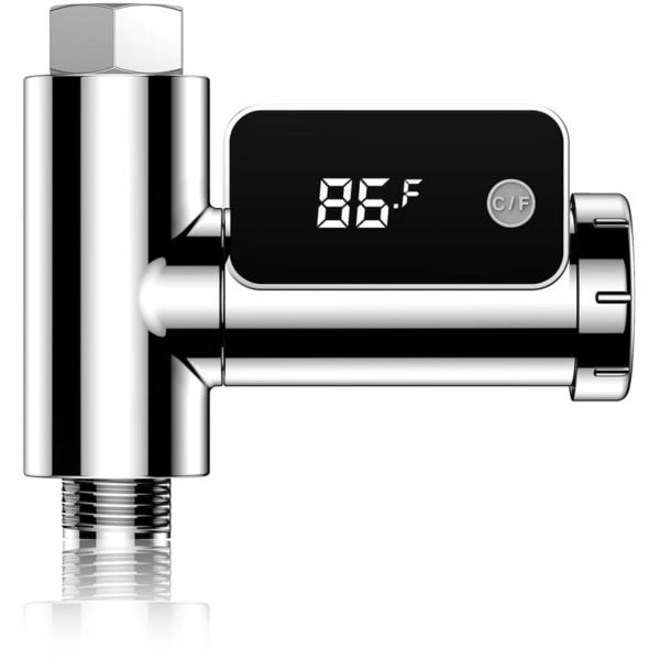 Intelligent Digital Shower Thermometer Water Flow Power Thermometer Rotatable LED Display Screen - Silver