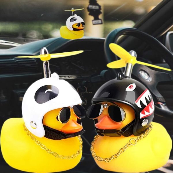 Joorrt - 2 Pieces Rubber Duck Car, Yellow Duck Car Dashboard Decorations, Rubber Duck Toys, with Propeller and Helmet, for Car Interior, Bikes,