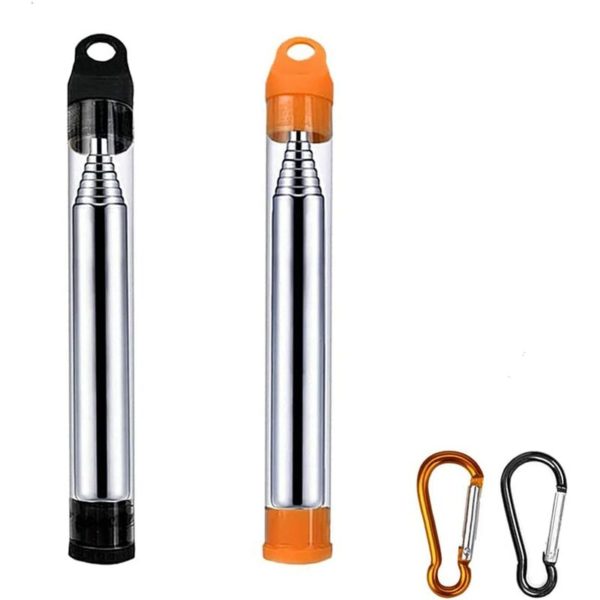 Joorrt - 2 Pieces Telescopic Blow Tube Bellows Pocket Stainless Steel Fire Blower Portable Camp Tool with Carabiner for Camping Picnic Hiking bbq