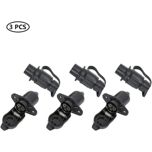 Joorrt - 3 Pieces Trailer Plug And 3 Pin Trailer Plug, 12V Waterproof Trailer Plug 3 Pin Female Male, 3 Pin Hitch Plug Fits Trailer Truck Tractor