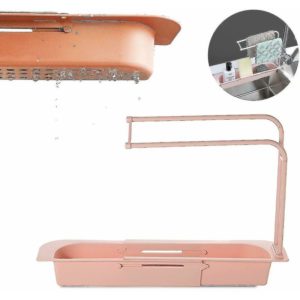 Joorrt - Telescopic sink Kitchen Draft storage basket Bag Adjustable support Bathroom Singed Sink Kitchen Accessory (Rose)