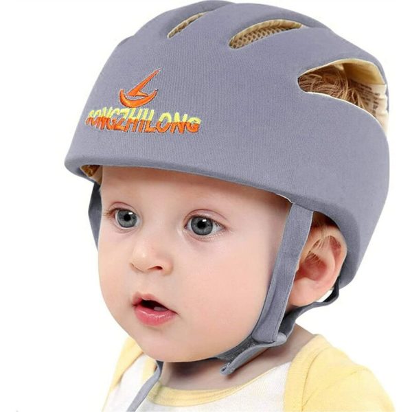 Joorrt - baby child safety helmet Infant hat Head protection Cotton hat for child adjustable safety helmet Gray