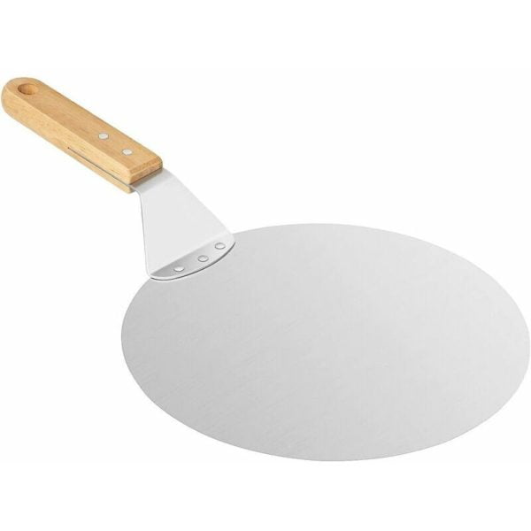 Joorrt - pizza Shovel, Round Pizza Paddle With Wooden Handle And Stainless Steel Metal Tray For Homemade Pizzas, Pastries, Dough Etc, 10 Inches