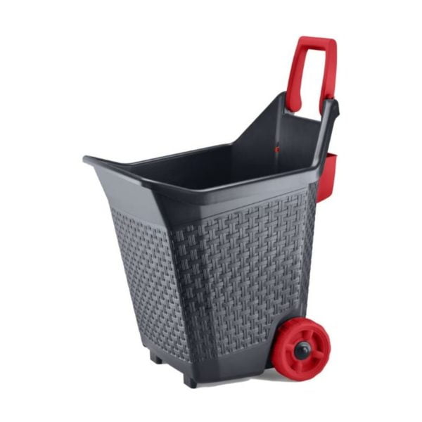 Kart - Resin garden cart 80L. Plastic wheelbarrow with wheels handle and storage pocket. Max. 60 kg