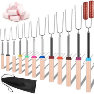 Kartokner - 12pcs bbq Forks, 81cm Stainless Steel Telescopic bbq Skewers Roasting Sticks (with Canvas Pouch)