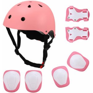 Kids 7 in 1 Helmet and Pads Set Adjustable Kids Knee Pads Elbow Pads Wrist Guards for Scooter Skateboard Roller Skating Cycling,Pink