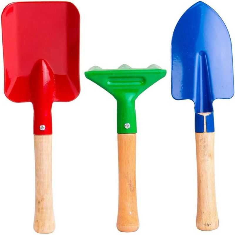 Kids Garden Tools Toys Gardening Set Spade Leaf Rake Mini Outdoor Learning for Kids 3pcs Gardening Trowels