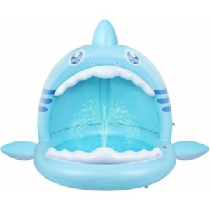 Kids Pool Baby Pool, Shark Splash Toddler Pool with Canopy, Portable Inflatable Kids Paddling Pool with Water Sprinkler, Indoor and Outdoor Water