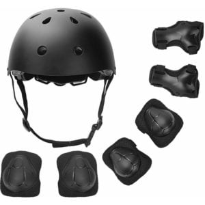 Kids Protectors Inline Protectors Knee Protectors Set With Helmet For Inline Skateboard Bike Roller Skate - Black