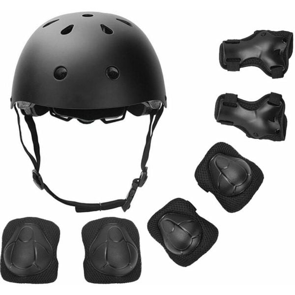 Kids Protectors Inline Protectors Knee Protectors Set With Helmet For Inline Skateboard Bike Roller Skate - Black