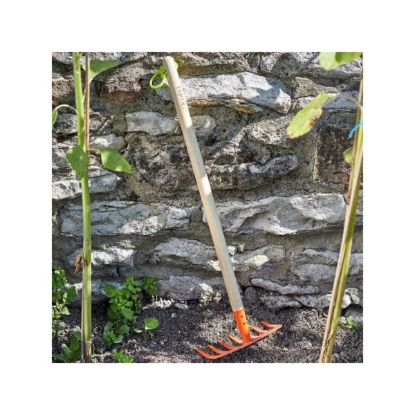 Kids Soil Rake Gardening Tool, Soil Leaves Raking Tool, Wooden Shaft, Metal Head