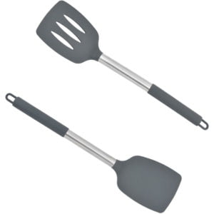 Kitchen Cooking Utensils Set, 2 pcs Non-stick Silicone Kitchen Utensils Spatula Set Grey dense shovel + grey leaky shovel