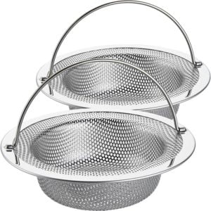 Kitchen Sink Strainer Upgrades 304 Stainless Steel, Kitchen Sink Drain Hose with Handle, 4.5 Inch Large Wide Brim (2 Packs)