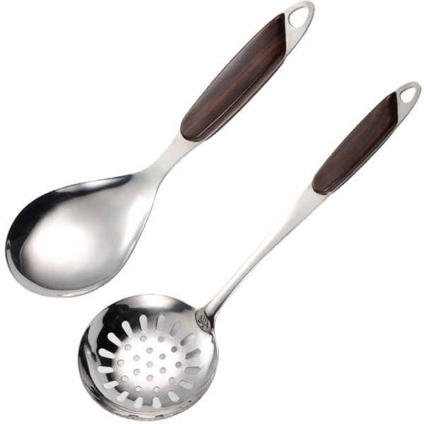 Kitchen Supplies Stainless Steel Cooking Shovel Insulation Twill Soup Spoon Rice Spoon Placement Large colander + rice spoon