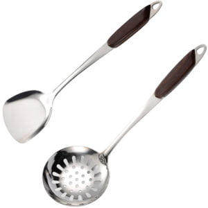 Kitchen Supplies Stainless Steel Cooking Shovel Insulation Twill Soup Spoon Rice Spoon Placement large colander + spatula
