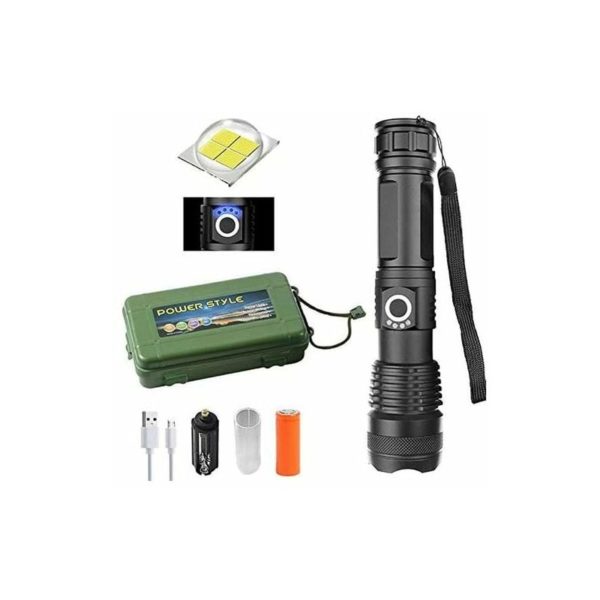 LED Flashlight, 9000 Lumens xhp50.2 Powerful LED Flashlight USB Zoom Torch USB Telescopic Zoom Torch Waterproof Camping Flashlight (FlashlightX +