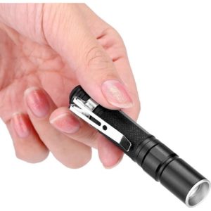LED Flashlight, Portable Aluminum Alloy Mini Torch, Telescopic Zoom Torch with Clip for Outdoor Camping