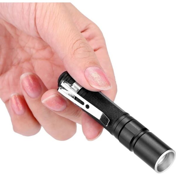 LED Flashlight, Portable Aluminum Alloy Mini Torch, Telescopic Zoom Torch with Clip for Outdoor Camping