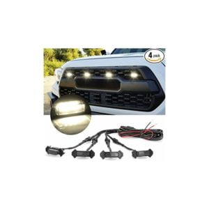 LED Grille Lights (4pcs, Black Shell with Warm White Light) with Harness and Fuse for Toyota Tacoma TRD PRO 2016 2017 2018 Front Grille