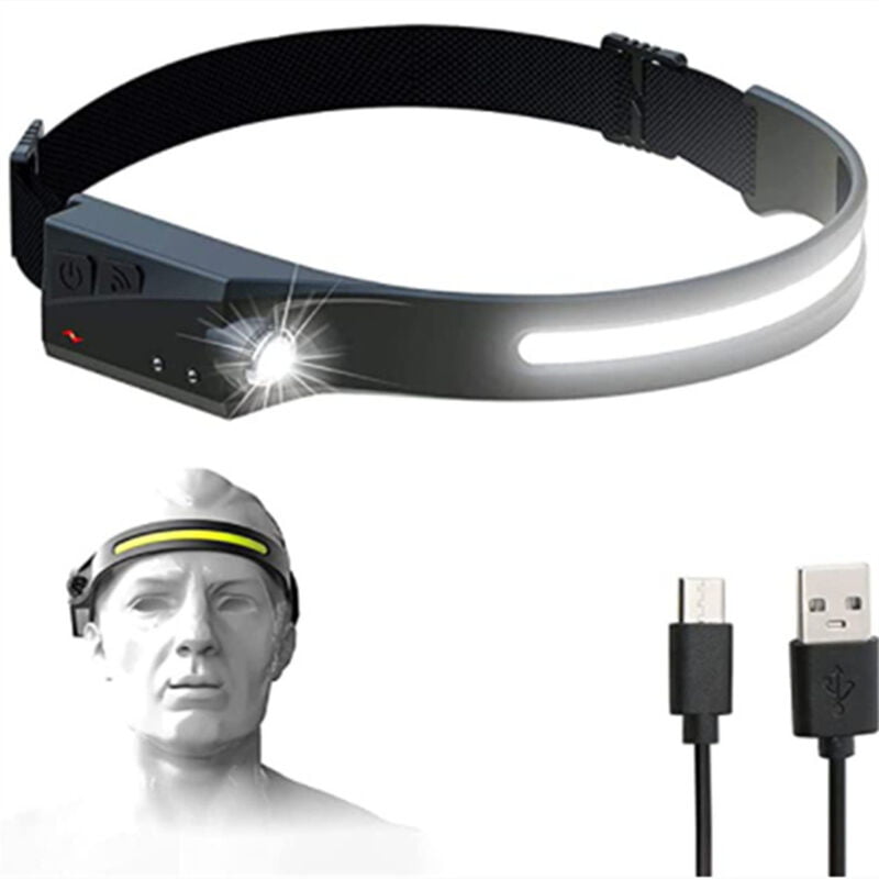 LED Headlamps USB Rechargeable Waterproof COB Headlamp with Running, Camping, Running, Cycling Helmet, Fish, Repairing, Photographing, Child Reading