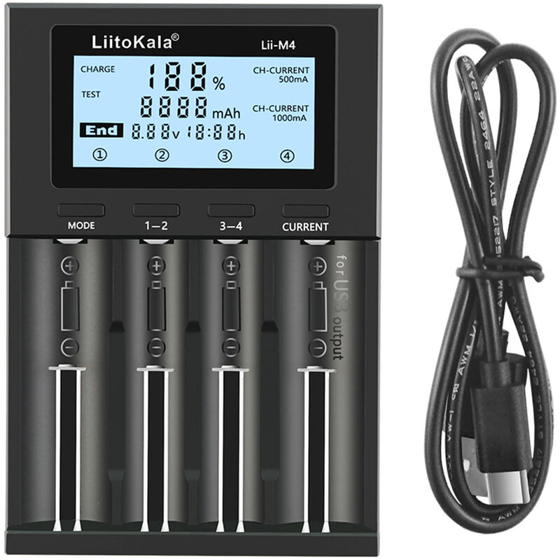 LII-M4 4 Slots Battery Charger with lcd Display for 18650 26650 14500 aa aaa Lithium NiMH Battery Smart Rechargeable Battery Charger