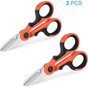 LITZEE Electrician Scissors,Stainless Steel Serrated Electrician Shears, Wire Cutter Stripper,Sharp and Durable, Suitable for Left and Right Hands,