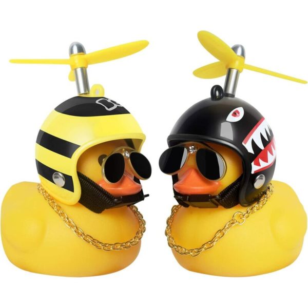 LITZEE Rubber Duck Toy, Duck Car Dashboard Decorations, Rubber Duck Car Ornaments, Cool Duck with Propeller/Helmet/Sunglasses/Gold Chain
