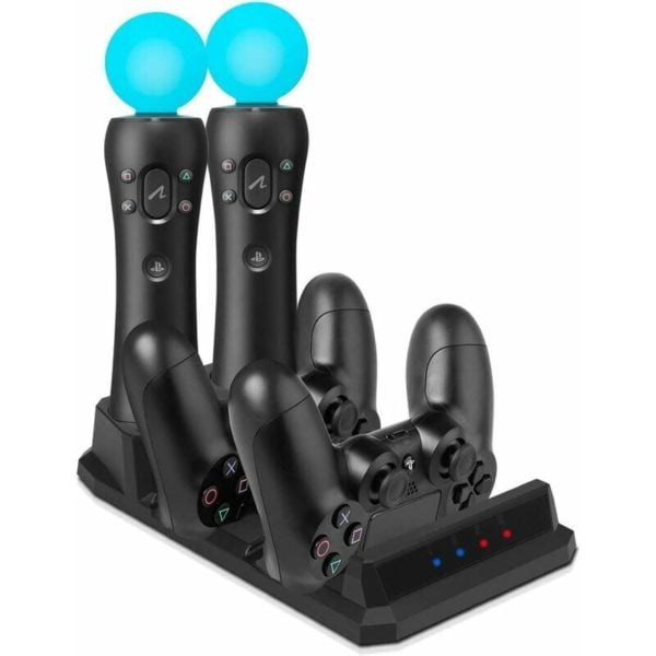 LangRay Dual PS4/PSVR/Move Motion Controller Charging Station, 4 in 1 Desktop Charging Station for Playstation PS4 PSVR VR Move