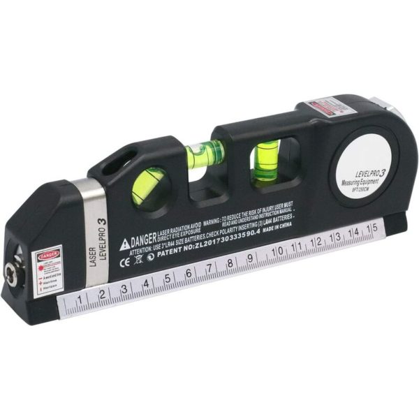 Laser Level, Multi-Tool Tape Measure, 2.5m Standard Level with Laser and Ruler Spirit Levels