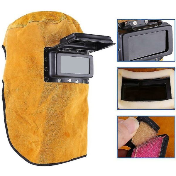Leather Welding Helmet, Breathable Protective Mask, Welding Mask With Safety Glass Protective -