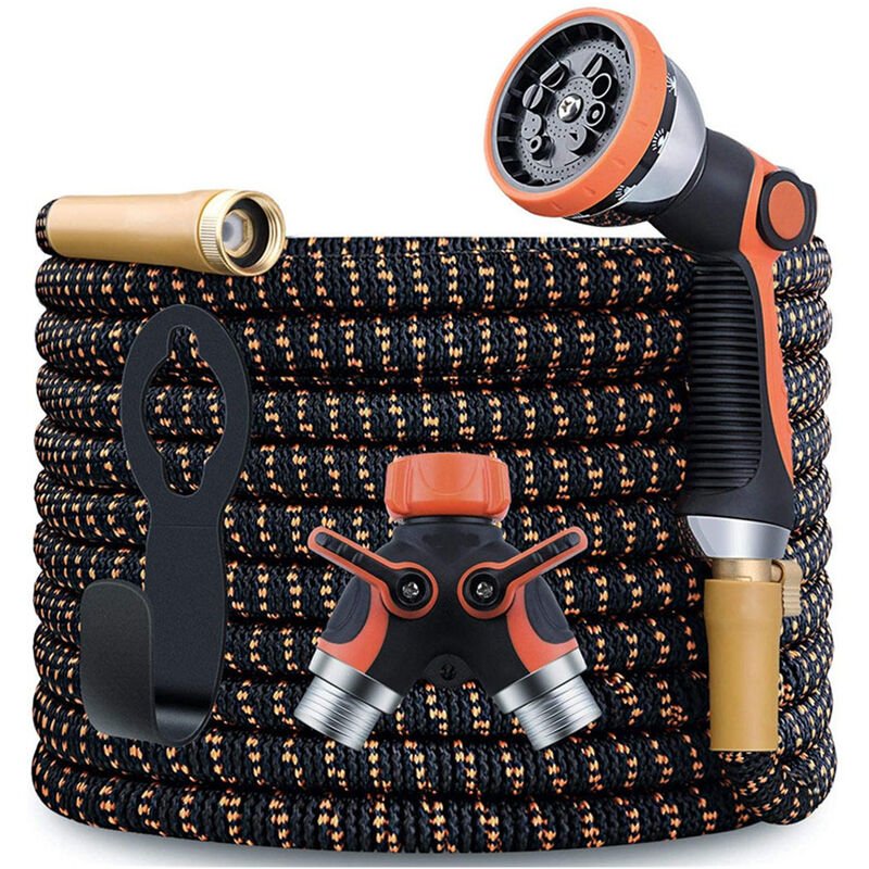 Lifcausal - Garden Hose, Flexible Expanding Water Hose Nozzle with 10 Adjustable Watering Spray Patterns Brass Fittings Connectors for Watering