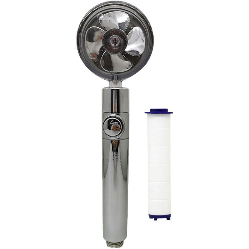 Lifcausal - Handheld Shower Head with Turbo Fan ON/Off Pause Switch Cotton Filter Water Saving High Pressure Showerhead G1/2 360 Degrees Rotating