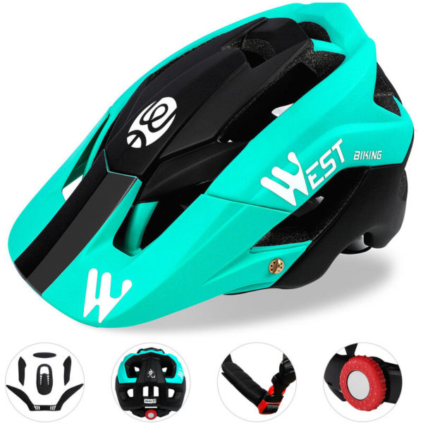 Lightweight Bike Helmet with Soft Removable Lining Pad & Visor Adjustable Men Women Trail Racing Helmet, Blue & black - Blue & black