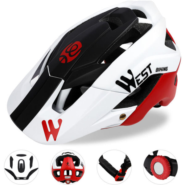 Lightweight Bike Helmet with Soft Removable Lining Pad & Visor Adjustable Men Women Trail Racing Helmet, Red & white - Red & white