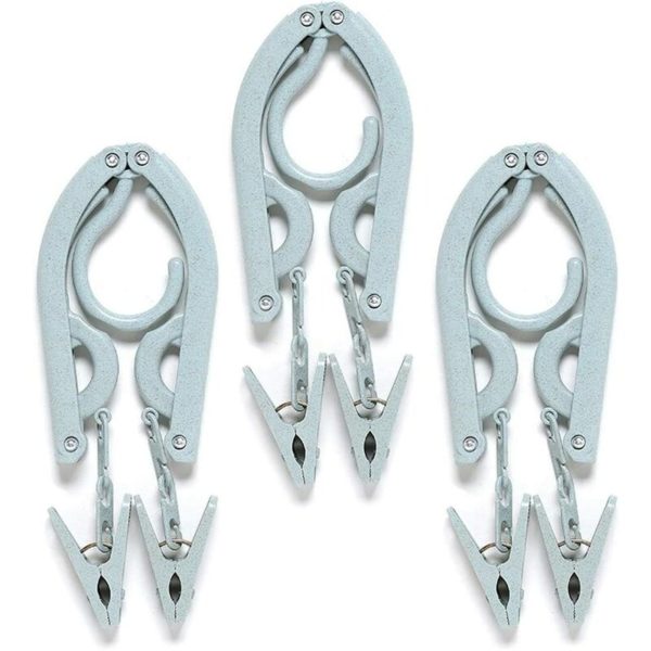 Litzee - 3pcs Portable Travel Folding Hangers Travel Clip on Telescopic Dryers Storage for Household Hangers Three Packs, Five Packs Color Green