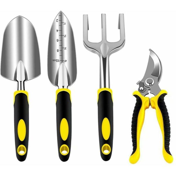 Litzee - Garden Tool Set 5 Piece Aluminum Gardening Tools Kit with Gloves, Pruning Shear, Rake, Shovel & Trowel Heavy Duty Indoor and Outdoor Hand