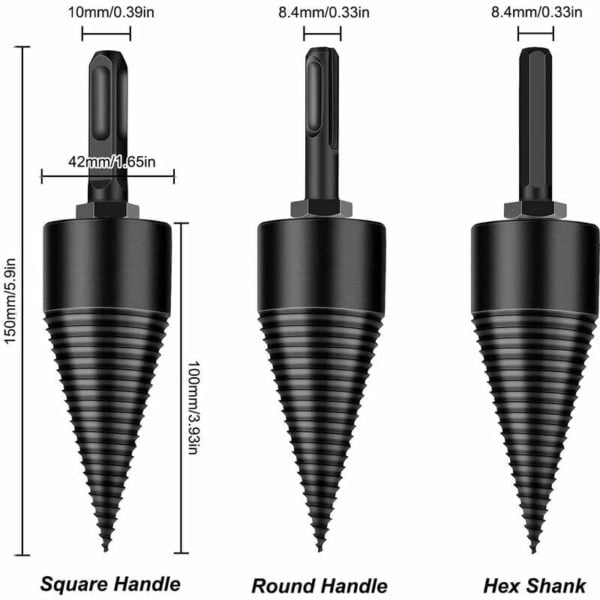 Log Splitter, 42mm Firewood Splitter Drill Bit Log Splitter Heavy Duty Drill Bit Cone Splitter Drill Bit High Speed Steel with 3 Handles and Gloves