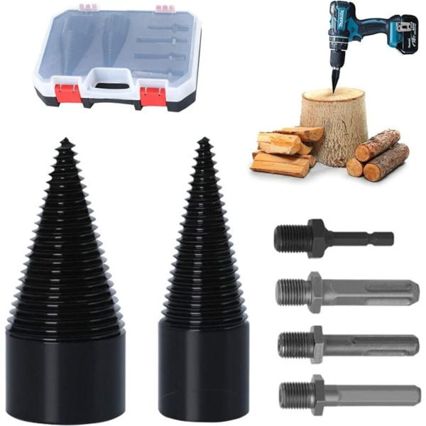 Log Splitter Drilling Cone 42mm and 32mm, Wood Splitter, Wood Conical Screw for Stepped Drill Firewood Cutter Log Splitter Steel Cone High Speed