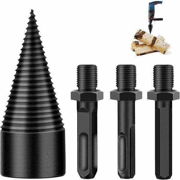 Log Splitter Screw Cone,Drilling Cone Log Splitter with 3 Drill Handles,42mm,Firewood Drill,Twist Drill,Cone Splitter for Home Use thsin