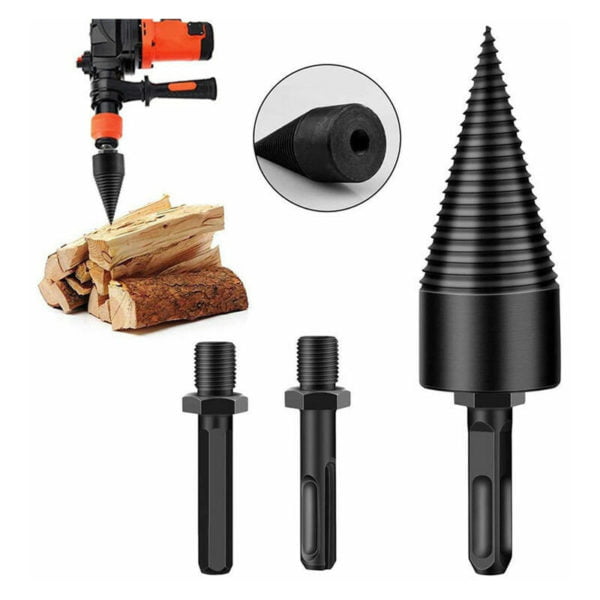 Log Splitter, Tapered Drill Bit, 42mm Wood Splitting Drill Bit, Durable Splitting Screw Cone Wood Chipper Tool with 3 Drill Handles,