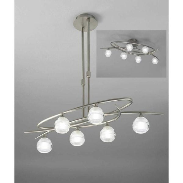 Loop Convertible Telescopic Semi-Flushmount 6 G9 eco Bulbs, satin nickel