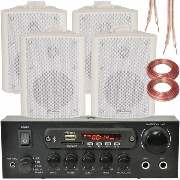 Loops - Bluetooth Wall Speaker System white 110W Bar Restaurant Wireless Amp HiFi Kit