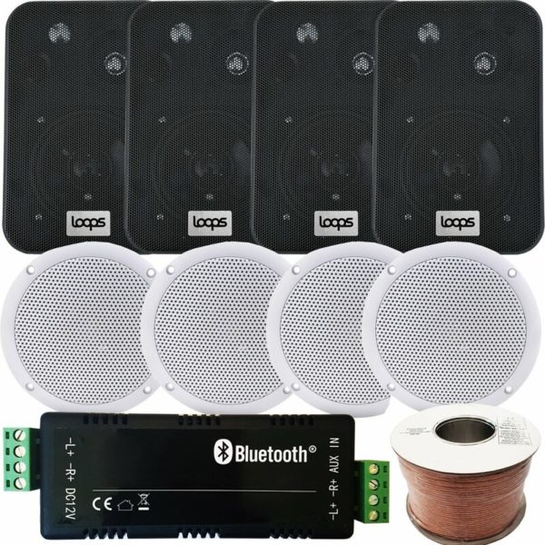 Loops - Wireless Bluetooth Amplifier & 8x Ceiling Wall Speaker Kit Home Hi Fi Amp System